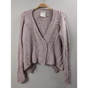 Delphine Wilson Open Crop Cardigan  Cashmere Wool Sweater Hand Knit in England M